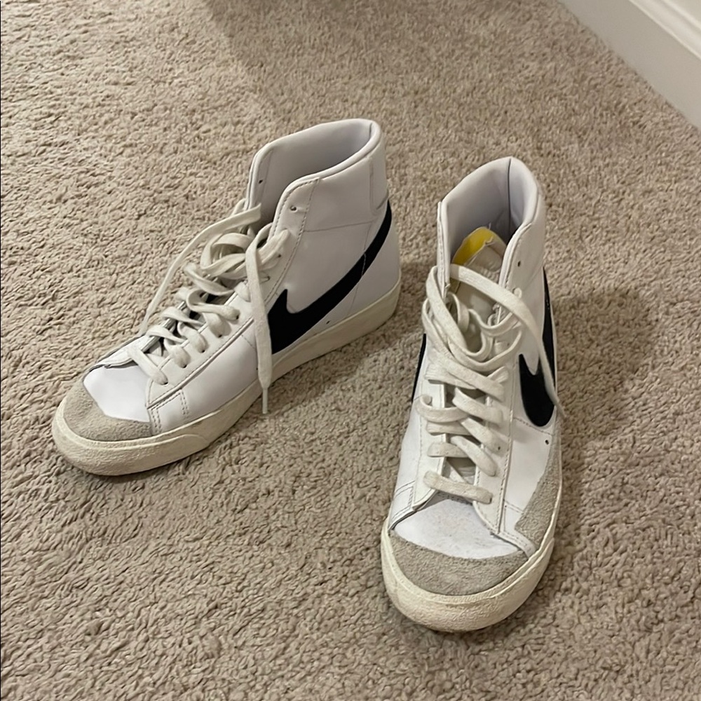 White High-Top Sneakers with Black Swoosh